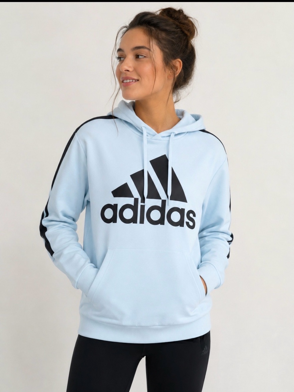 NWT: adidas Women’s  Light Blue Crewneck Hoodie with Bold Black Logo
